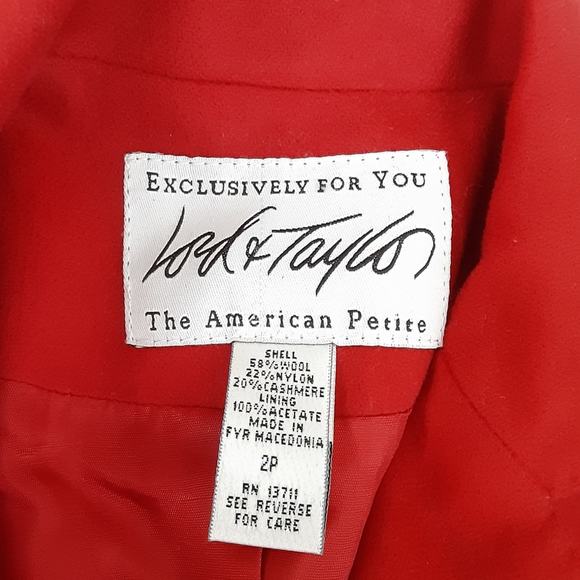 Lord & Taylor Red Blazer Jacket Wool Cashmere 2 Petite Patriotic Career Wear - Picture 7 of 11